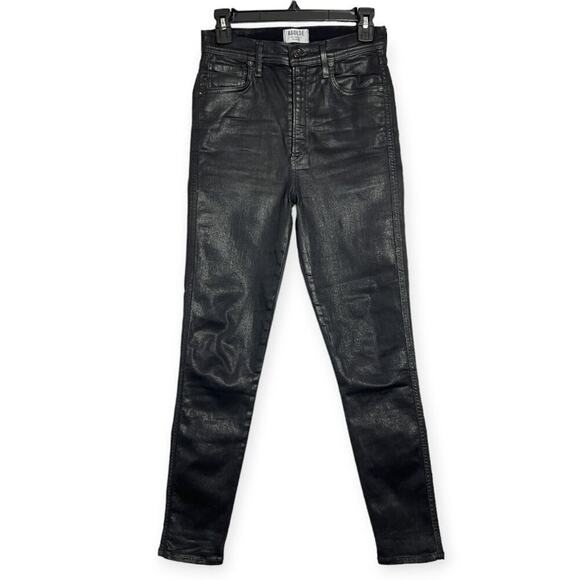AGOLDE Super High Rise Coated Skinny Jeans SIZE 27 x 28 Black Denim Made in USA - Picture 1 of 13